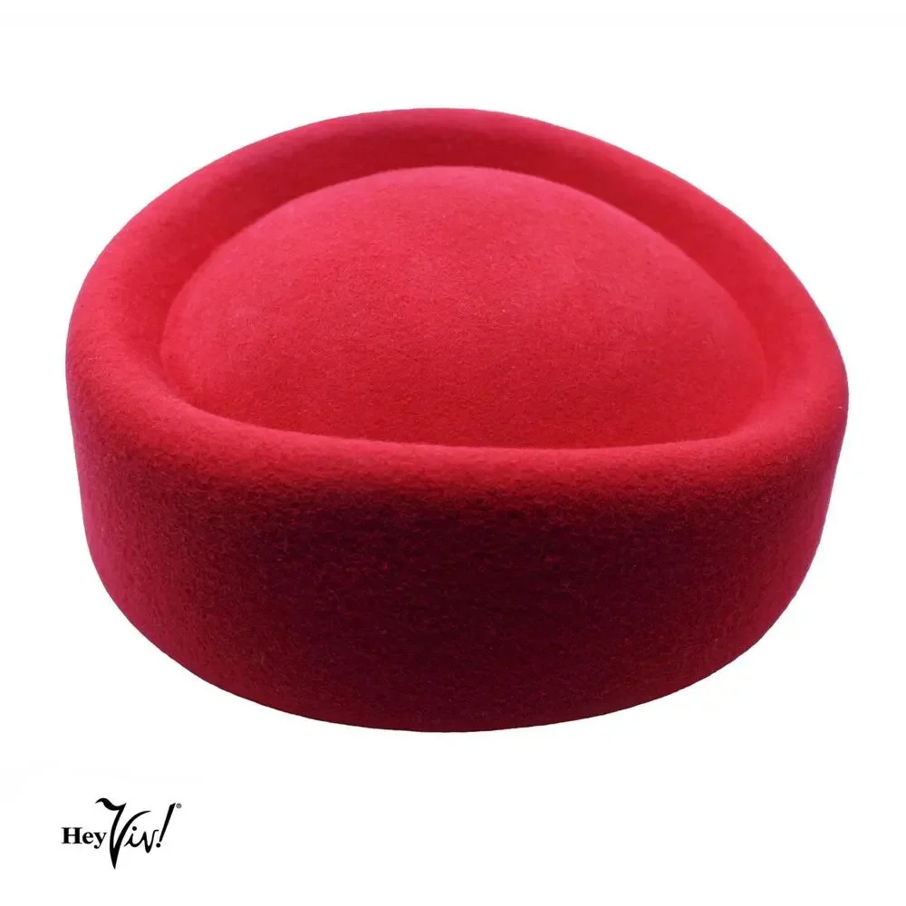 Red Stewardess Oval Pillbox Hat Retro Style for Party Wedding Church - Hey Viv